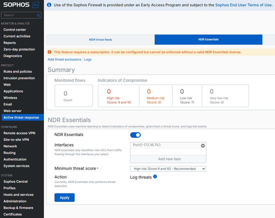 Setup Sophos NDR Essentials